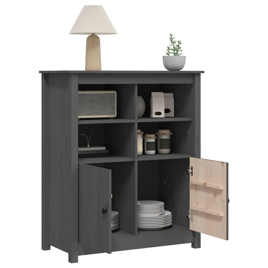 Buffet Gris 83x41,5x100 cm Bois massif de pin - 5