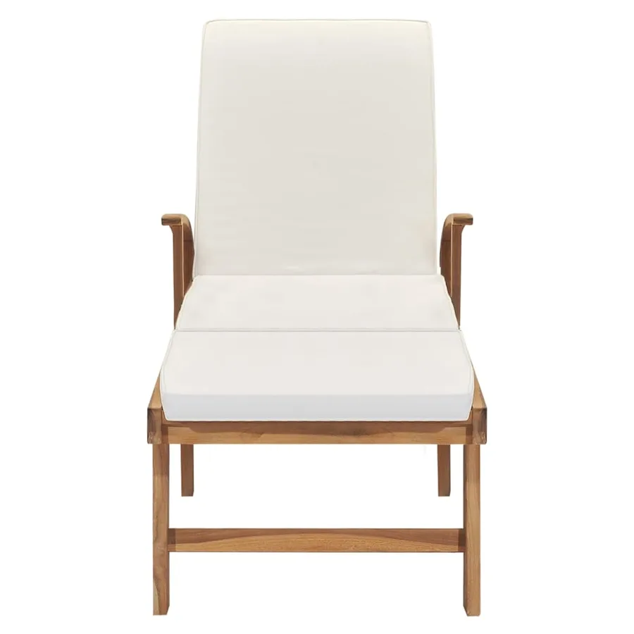 Chaise longue avec coussin Bois de teck solide Crème - 4