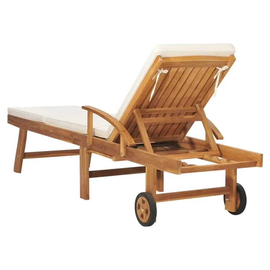 Chaise longue avec coussin Bois de teck solide Crème - 5