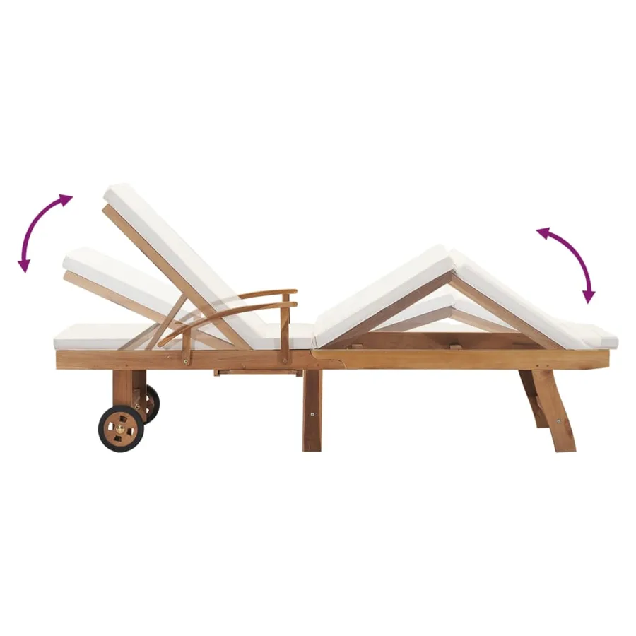 Chaise longue avec coussin Bois de teck solide Crème - 6