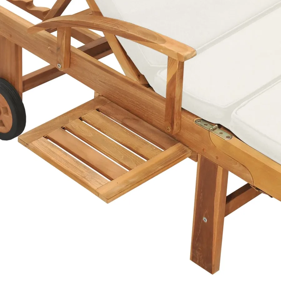 Chaise longue avec coussin Bois de teck solide Crème - 8