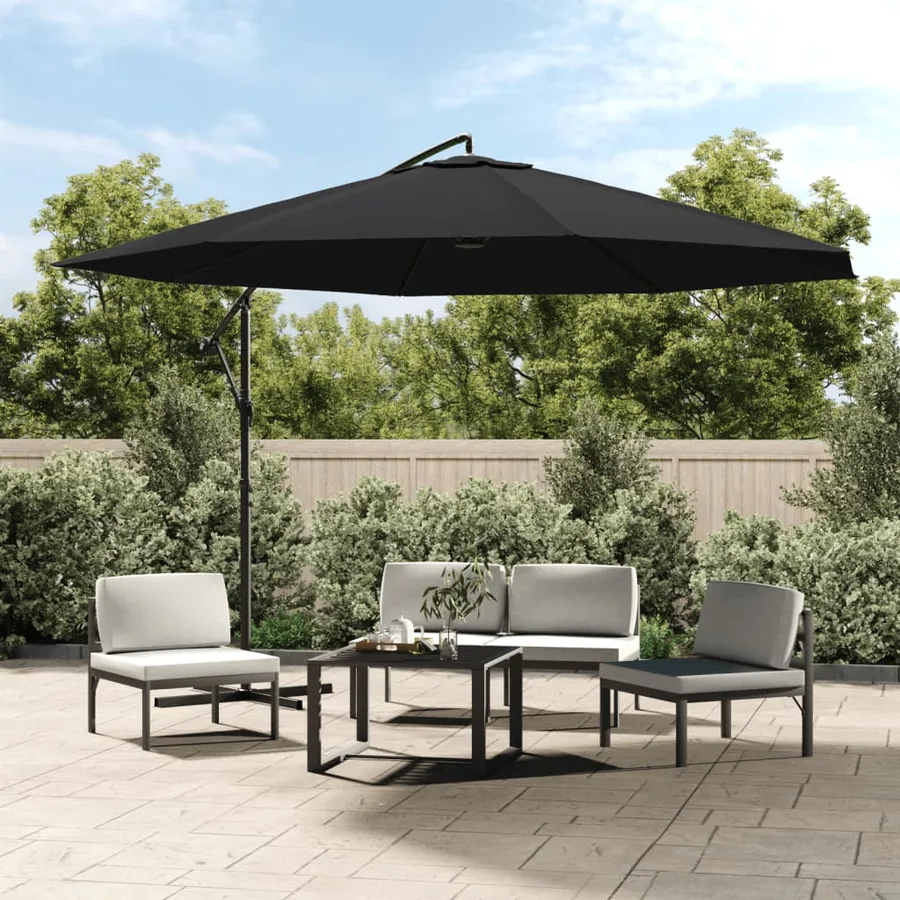 Parasol de jardin en porte-à-faux avec mât en aluminium noir