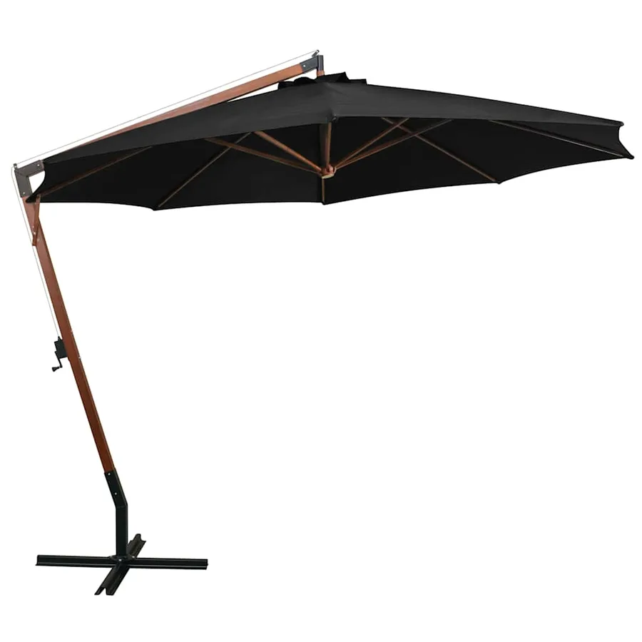 Parasol de jardin suspendu avec mât noir bois de sapin massif - 2