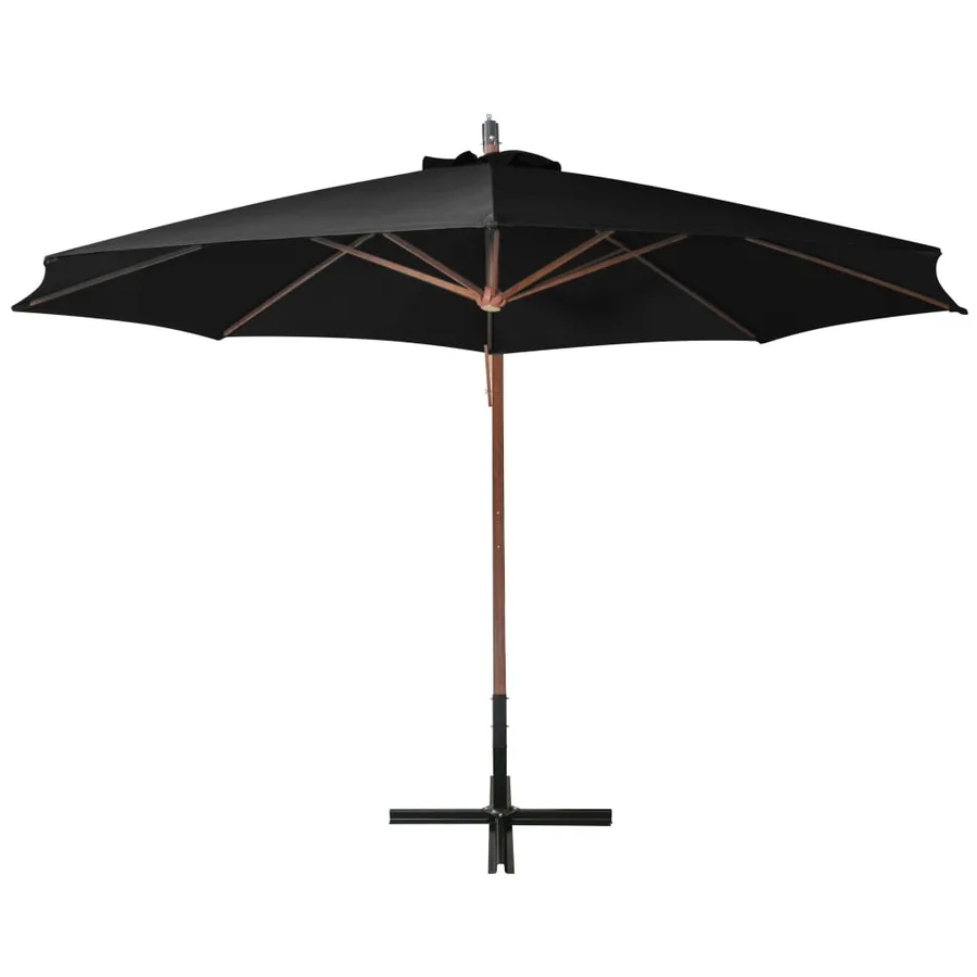 Parasol de jardin suspendu avec mât noir bois de sapin massif - 3