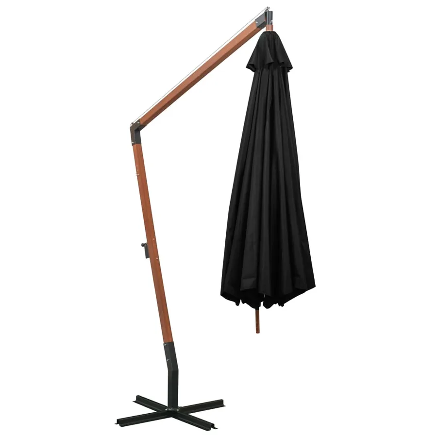 Parasol de jardin suspendu avec mât noir bois de sapin massif - 4