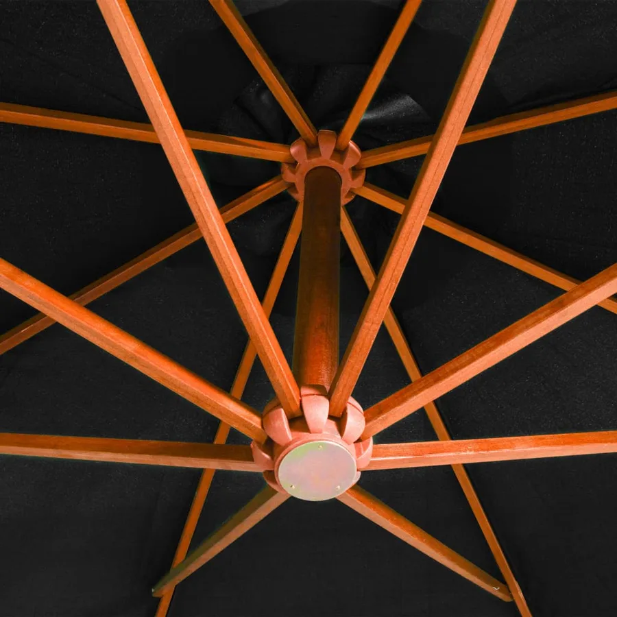 Parasol de jardin suspendu avec mât noir bois de sapin massif - 5