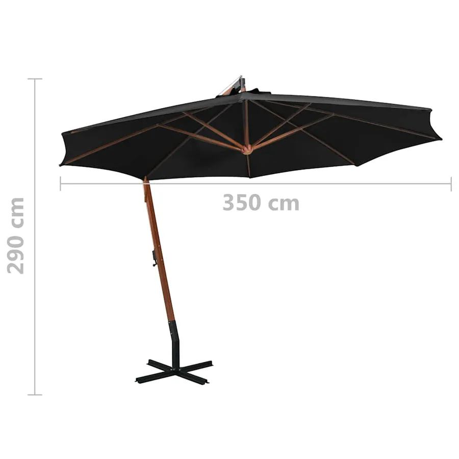 Parasol de jardin suspendu avec mât noir bois de sapin massif - 9