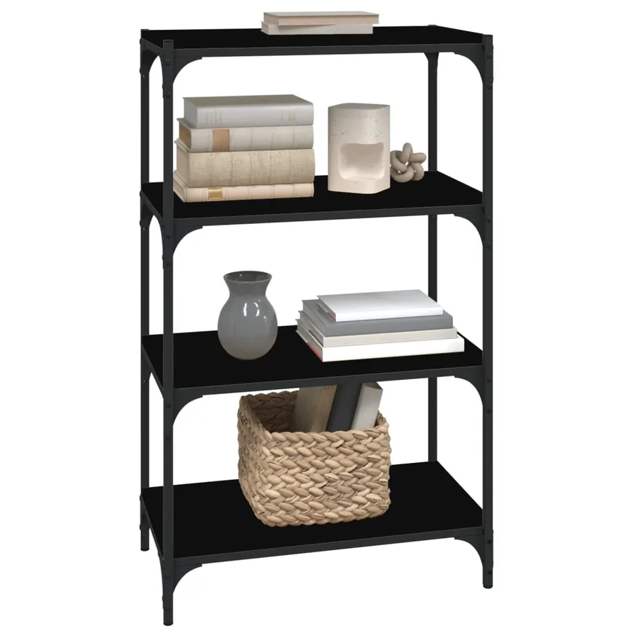 Bibliothèque Noir 60x33x100 cm Bois d'ingénierie et acier - 4