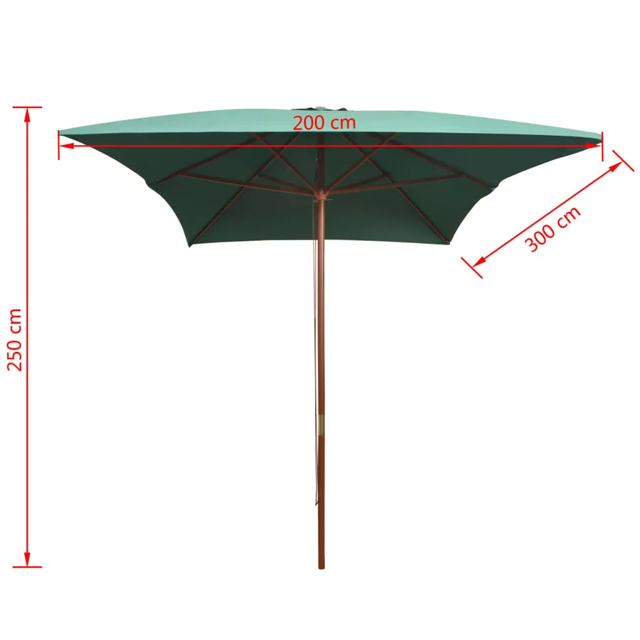 Parasol avec poteau en bois 200 x 300 cm Vert - 6