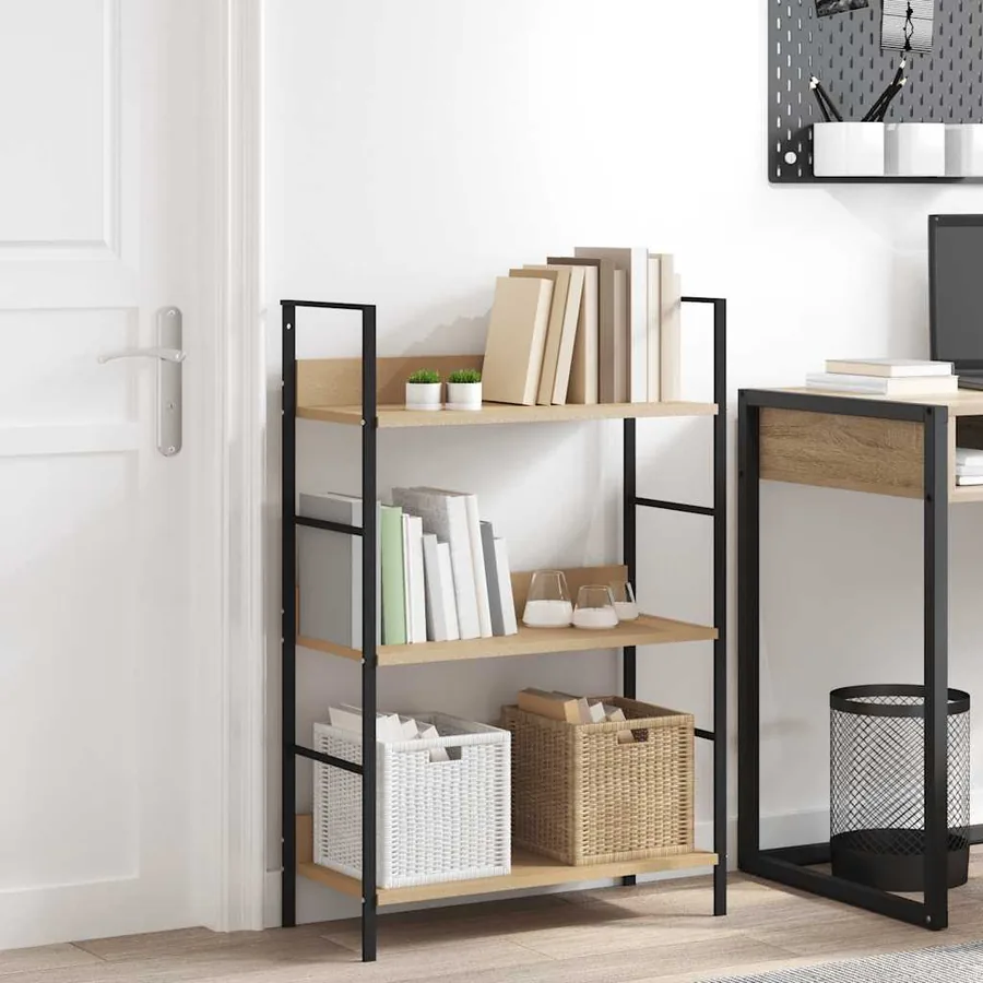 Bibliothèque à 3 niveaux chêne 60x27,6x90,5cm bois d'ingénierie