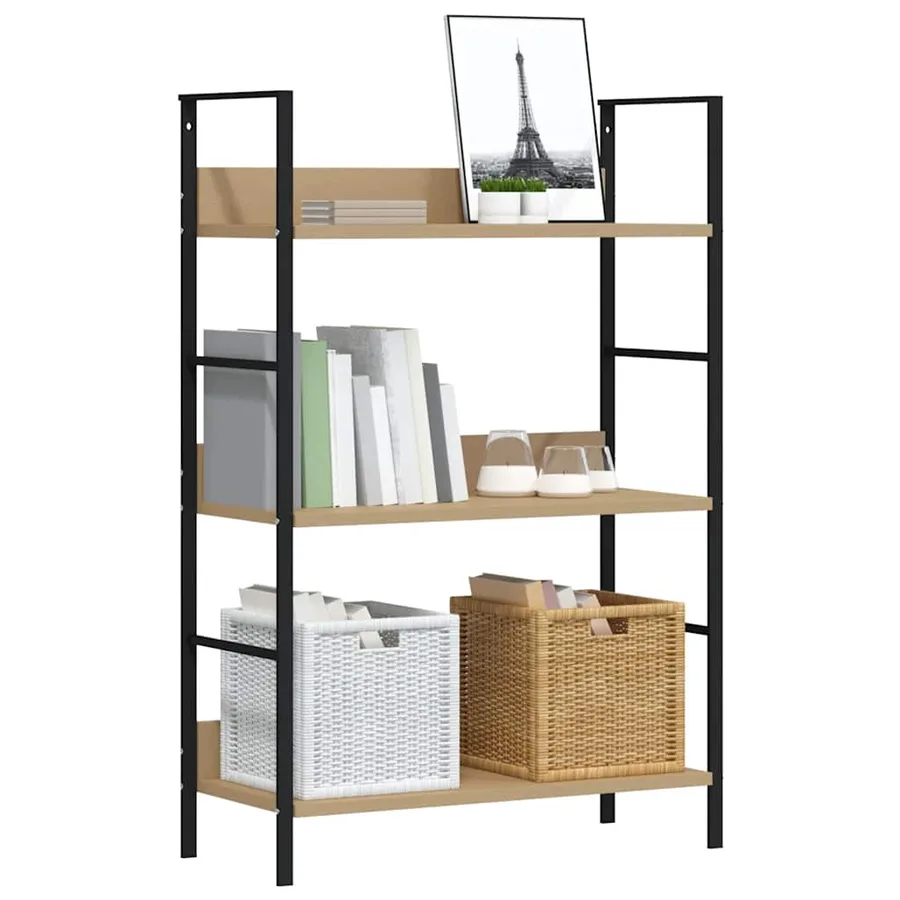 Bibliothèque à 3 niveaux chêne 60x27,6x90,5cm bois d'ingénierie - 4