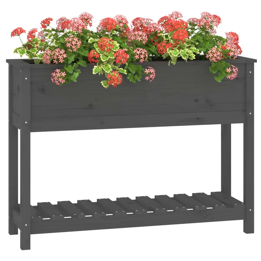 Jardinière avec étagère Gris 111,5x34,5x81cm Bois massif de pin - 4