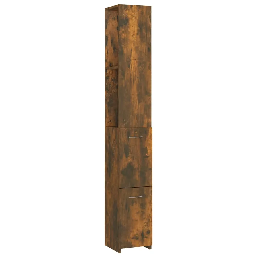 Armoire de bain chêne fumé 25x26,5x170 cm bois d'ingénierie - 2