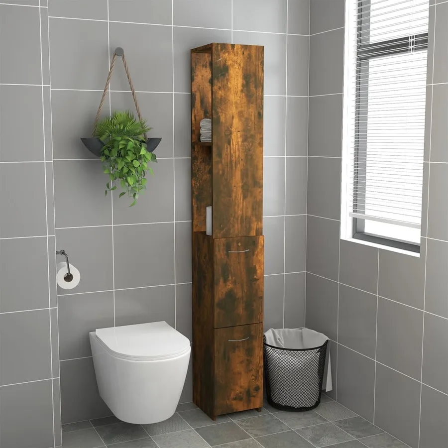 Armoire de bain chêne fumé 25x26,5x170 cm bois d'ingénierie - 3