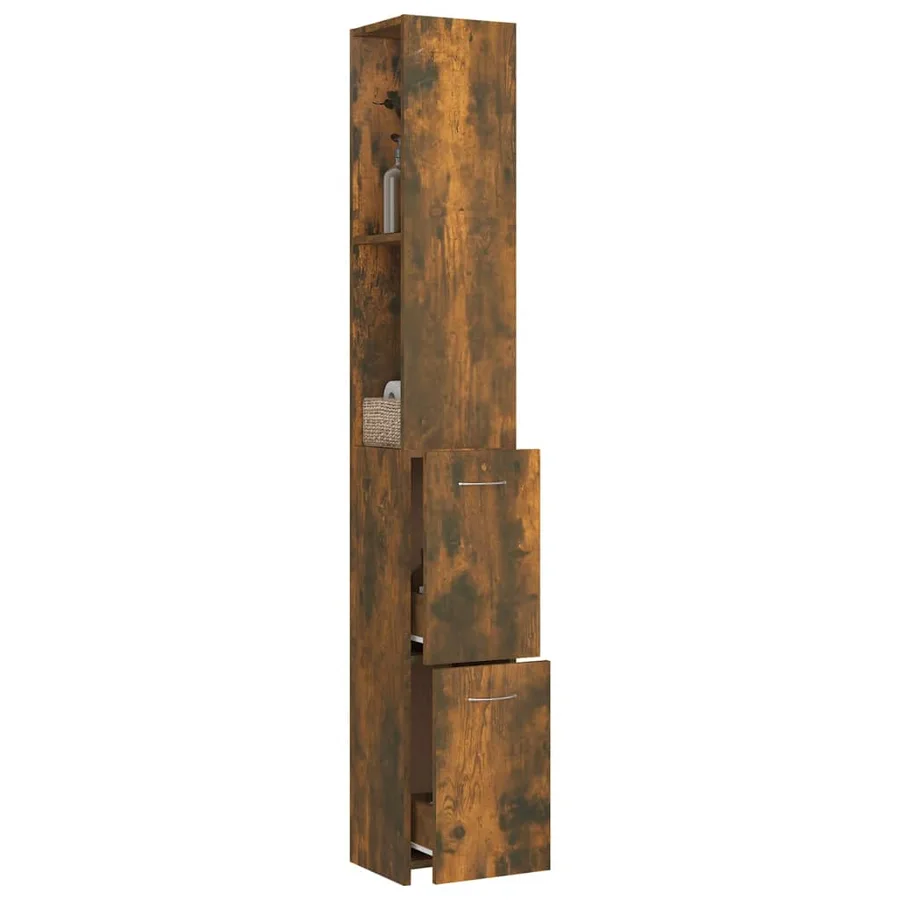Armoire de bain chêne fumé 25x26,5x170 cm bois d'ingénierie - 4