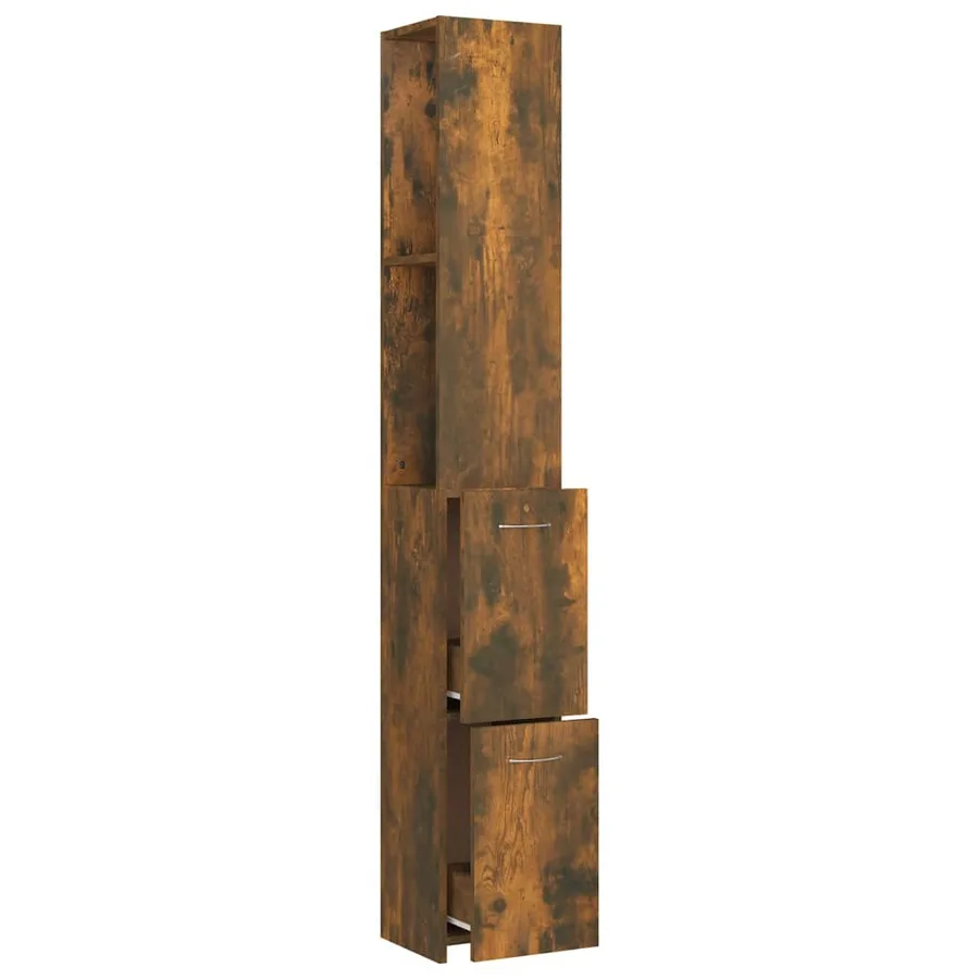 Armoire de bain chêne fumé 25x26,5x170 cm bois d'ingénierie - 7