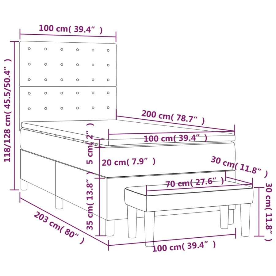 Sommier à lattes de lit avec matelas Bleu 100x200 cm Tissu - 8