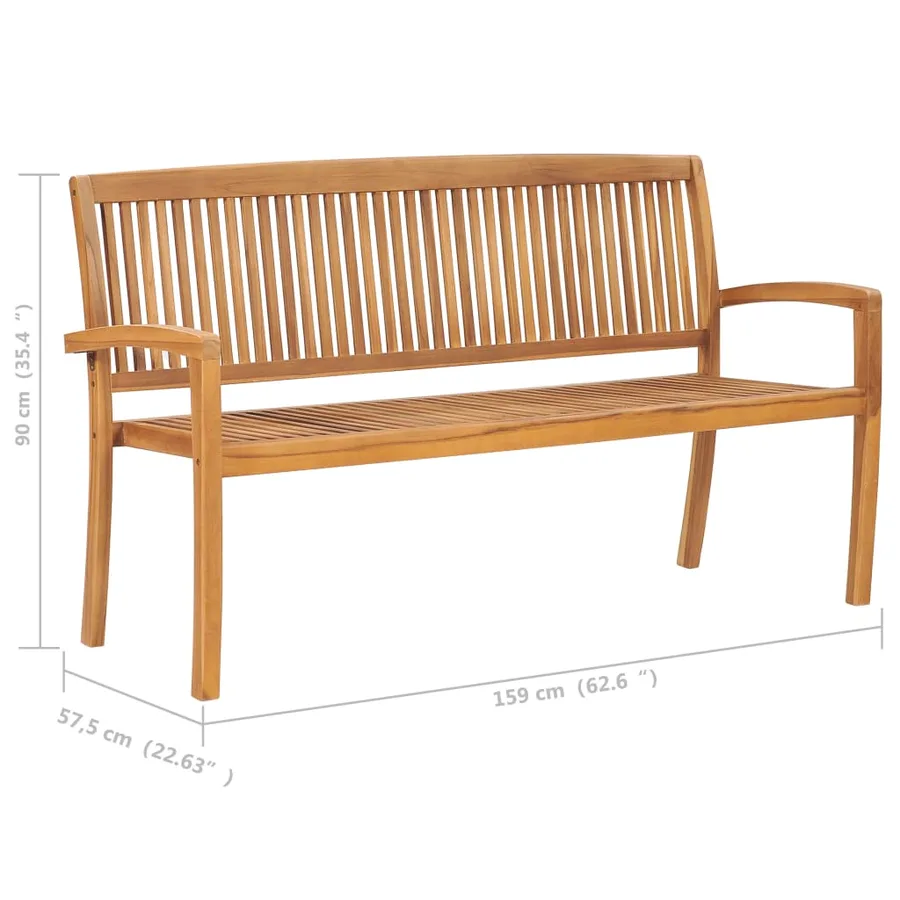 Banc de jardin empilable et coussin 159 cm Bois de teck massif - 8