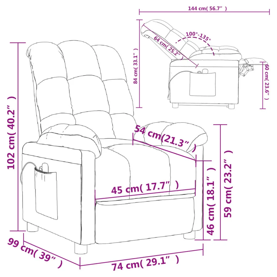 Fauteuil électrique de massage Gris clair Tissu - 14