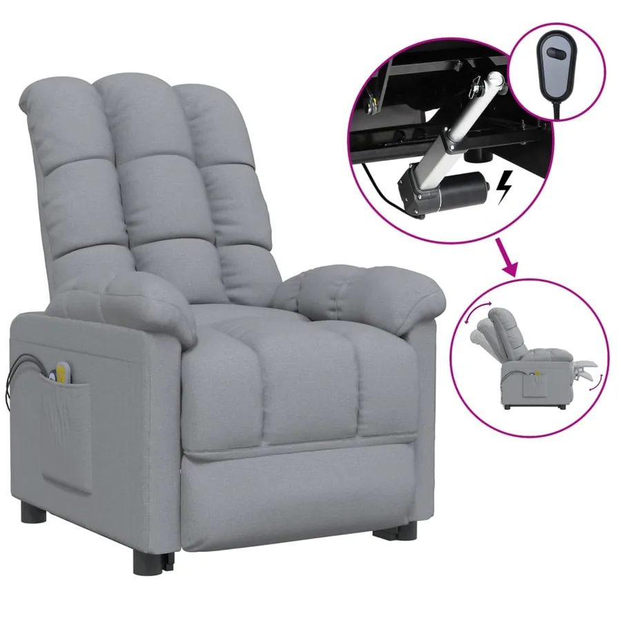 Fauteuil électrique de massage Gris clair Tissu - 2
