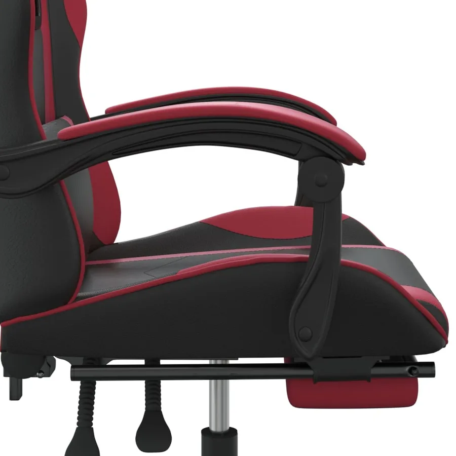 Chaise de jeu avec repose-pied Noir/rouge bordeaux Similicuir - 10