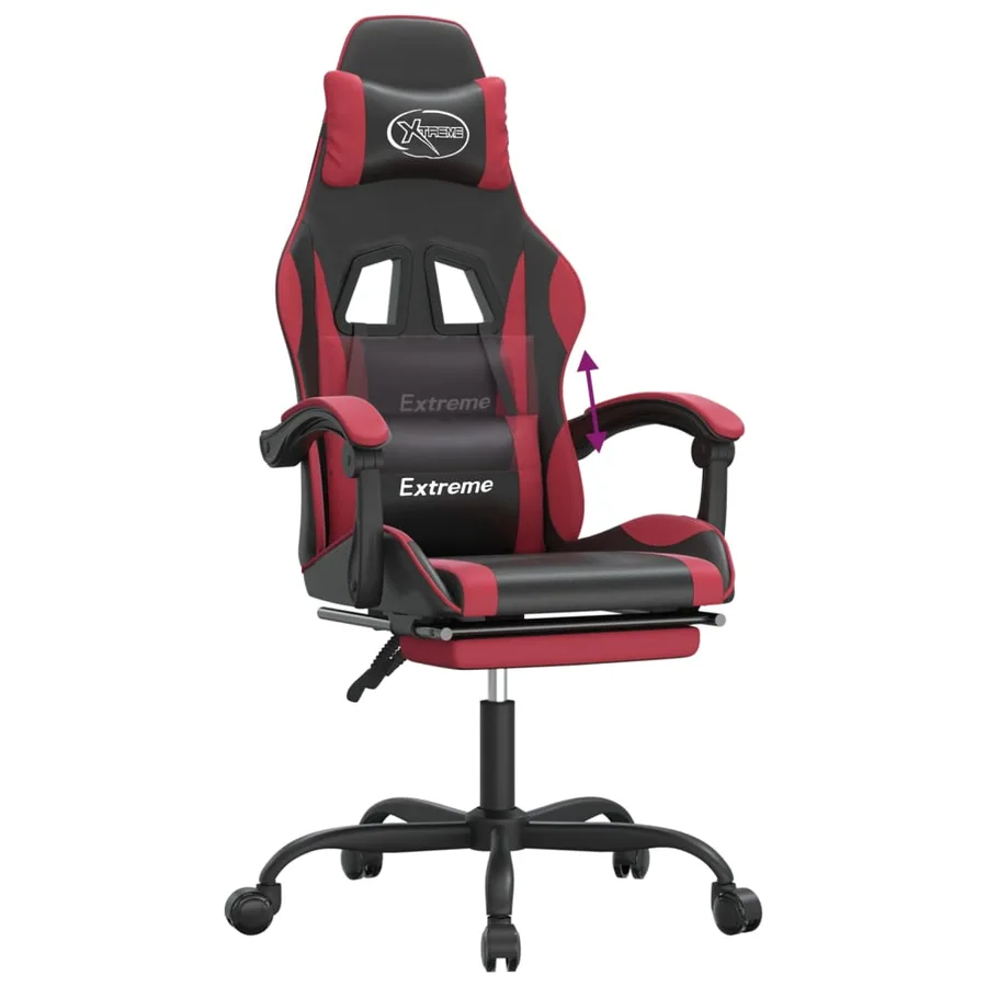 Chaise de jeu avec repose-pied Noir/rouge bordeaux Similicuir - 8