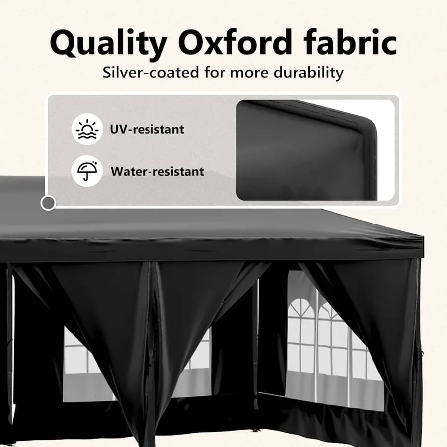 Tente de réception pliable avec parois Noir 3x6 m - 11
