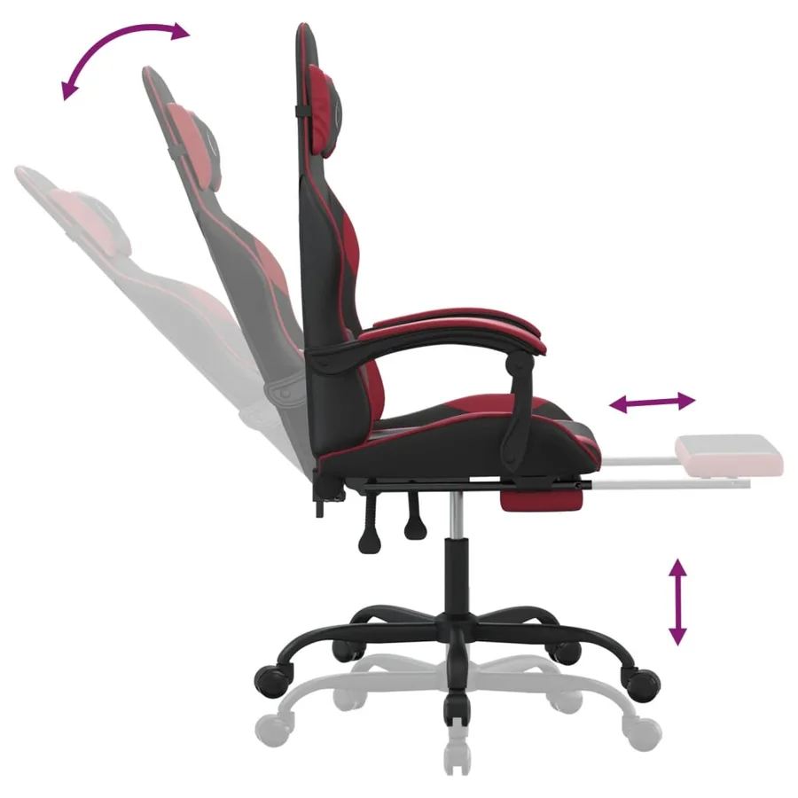 Chaise de jeu pivotante repose-pied Noir bordeaux Similicuir - 11