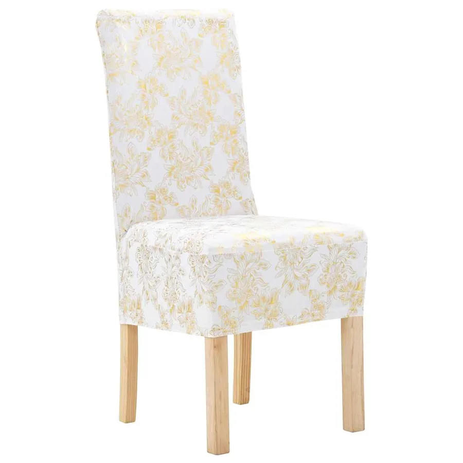 Housses extensibles de chaise 6 pcs Blanc avec imprimé doré