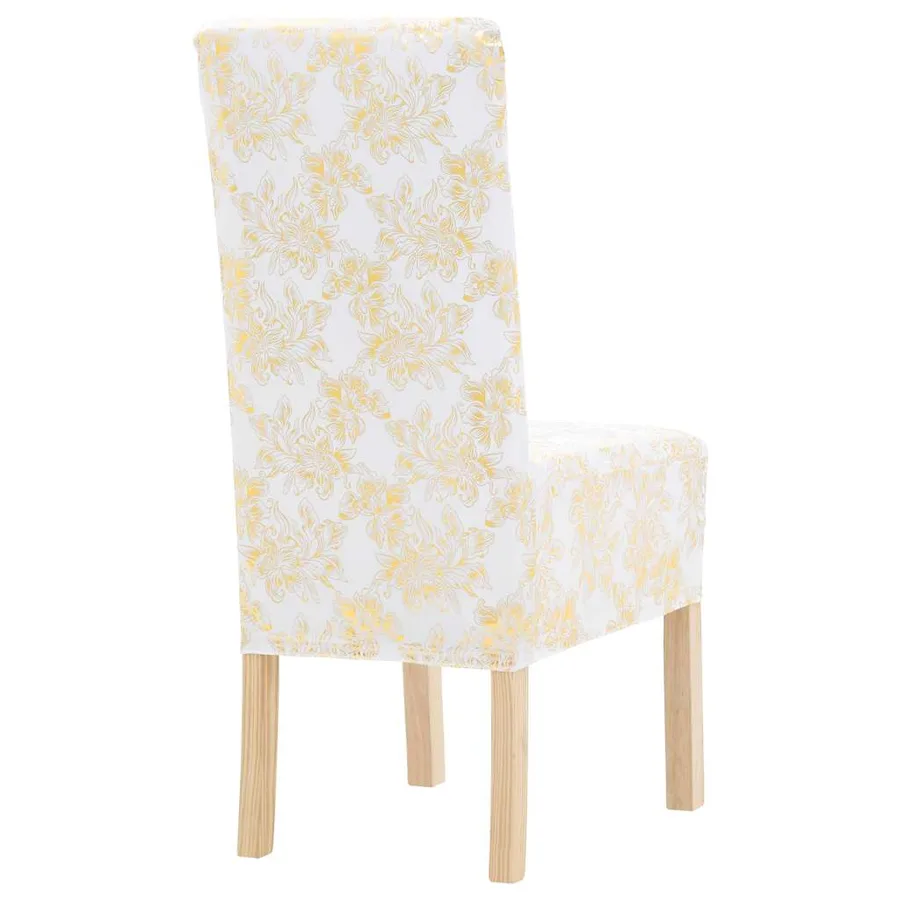 Housses extensibles de chaise 6 pcs Blanc avec imprimé doré - 2