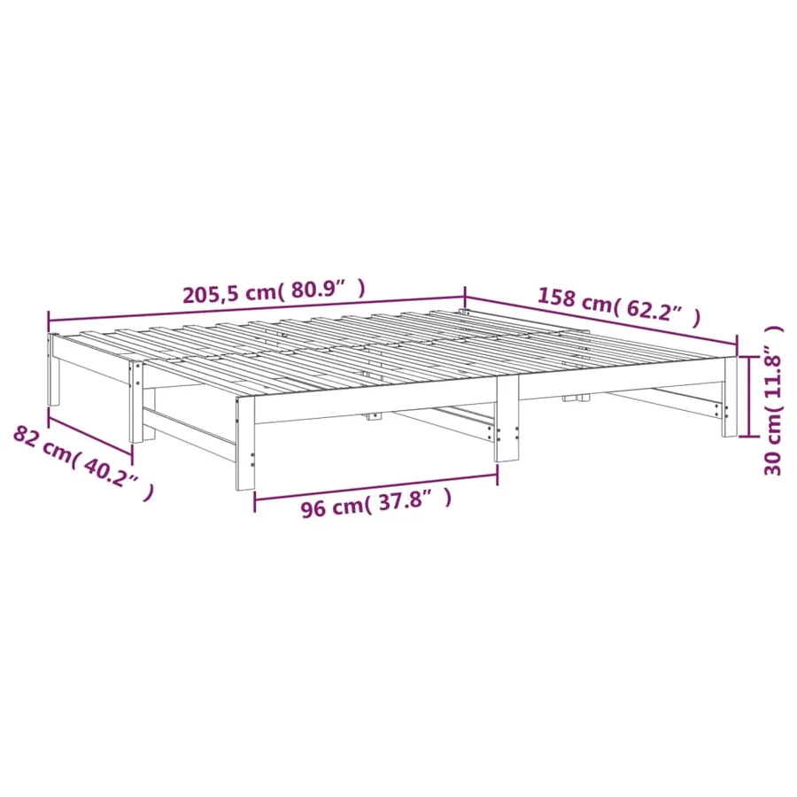 Lit coulissant sans matelas 2x(80x200) cm Bois de pin massif - 12