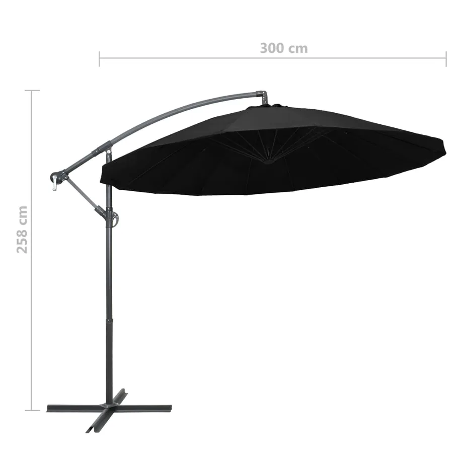 Parasol suspendu avec poteau noir 3 m - 9