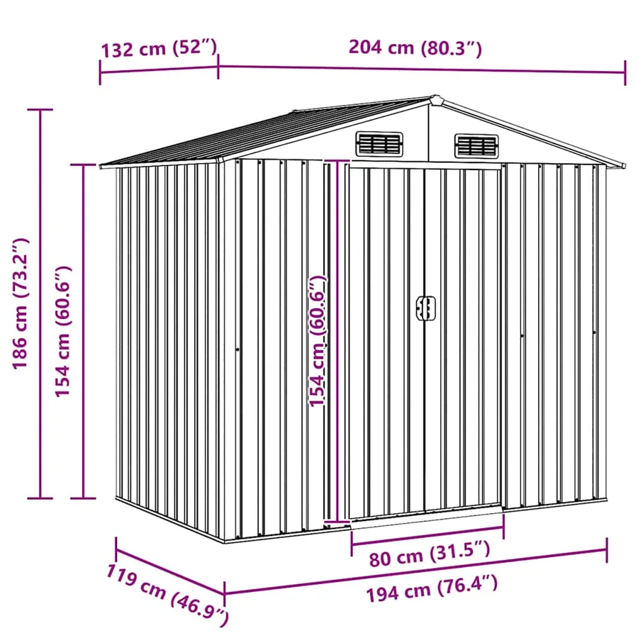 Abri de stockage pour jardin Anthracite Acier 204x132x186 cm - 11