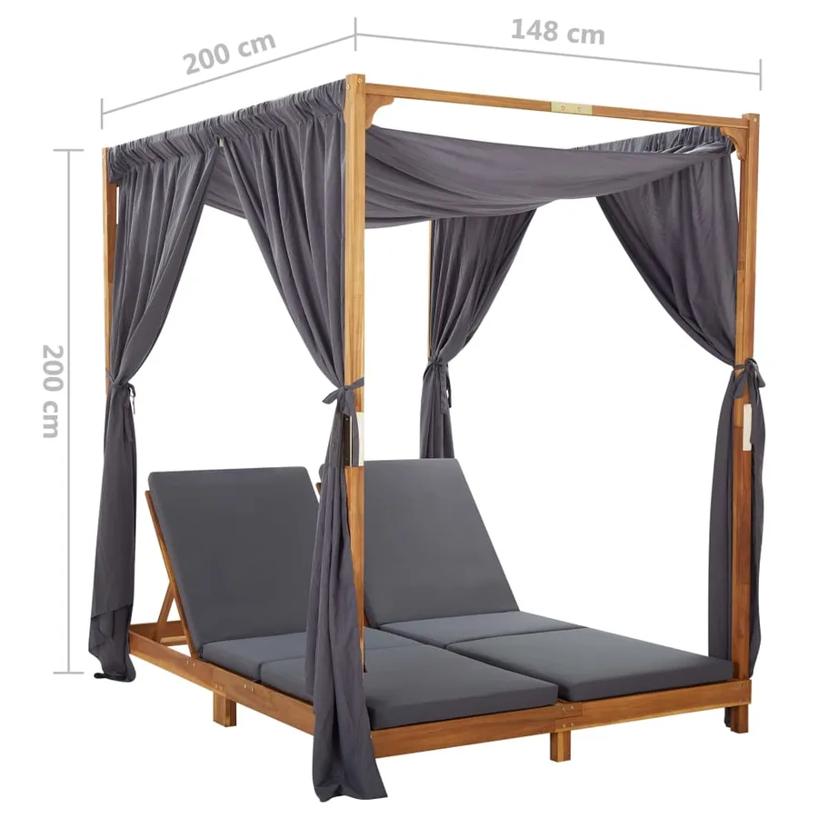 Chaise longue double avec rideaux et coussins Bois d'acacia - 10