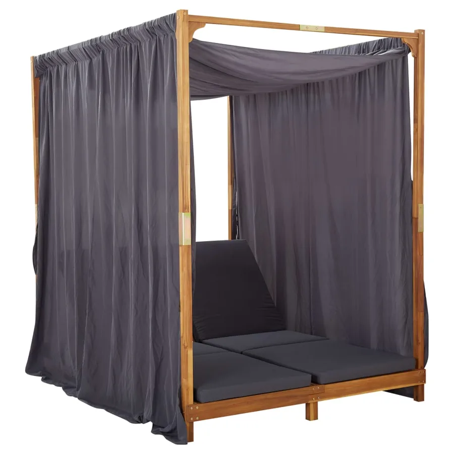 Chaise longue double avec rideaux et coussins Bois d'acacia - 2
