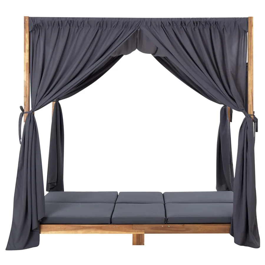 Chaise longue double avec rideaux et coussins Bois d'acacia - 5