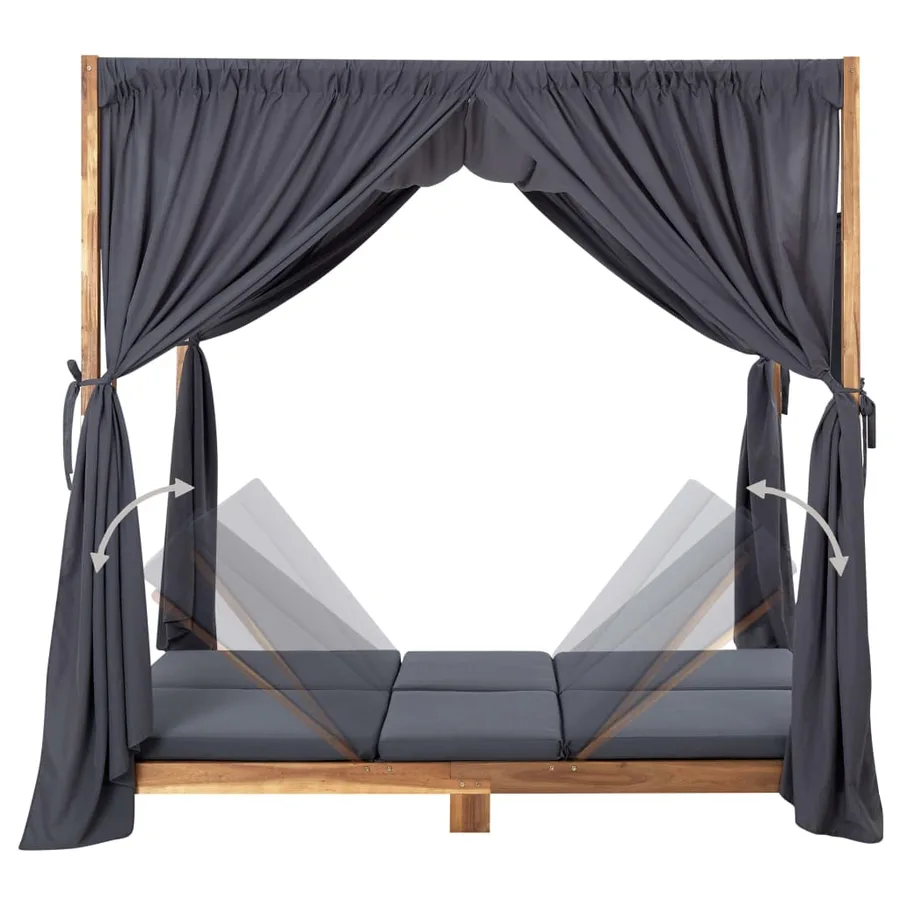 Chaise longue double avec rideaux et coussins Bois d'acacia - 6