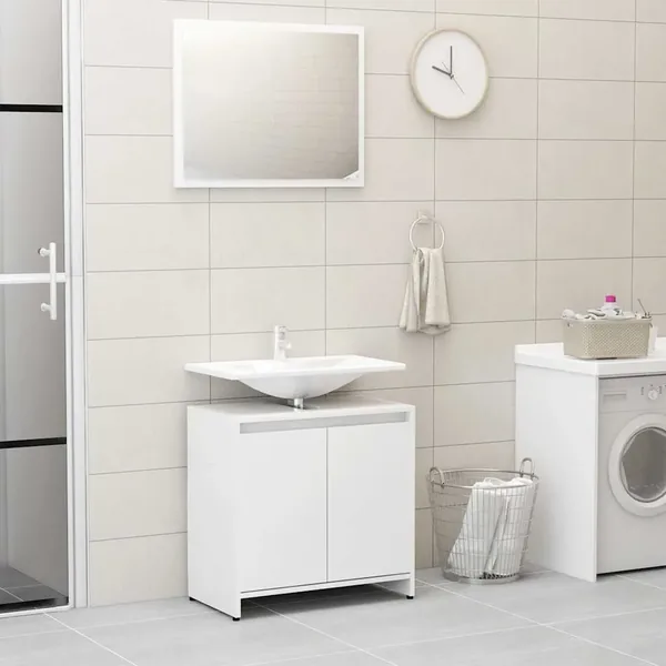 Meubles de salle de bain Blanc brillant Bois d'ingénierie