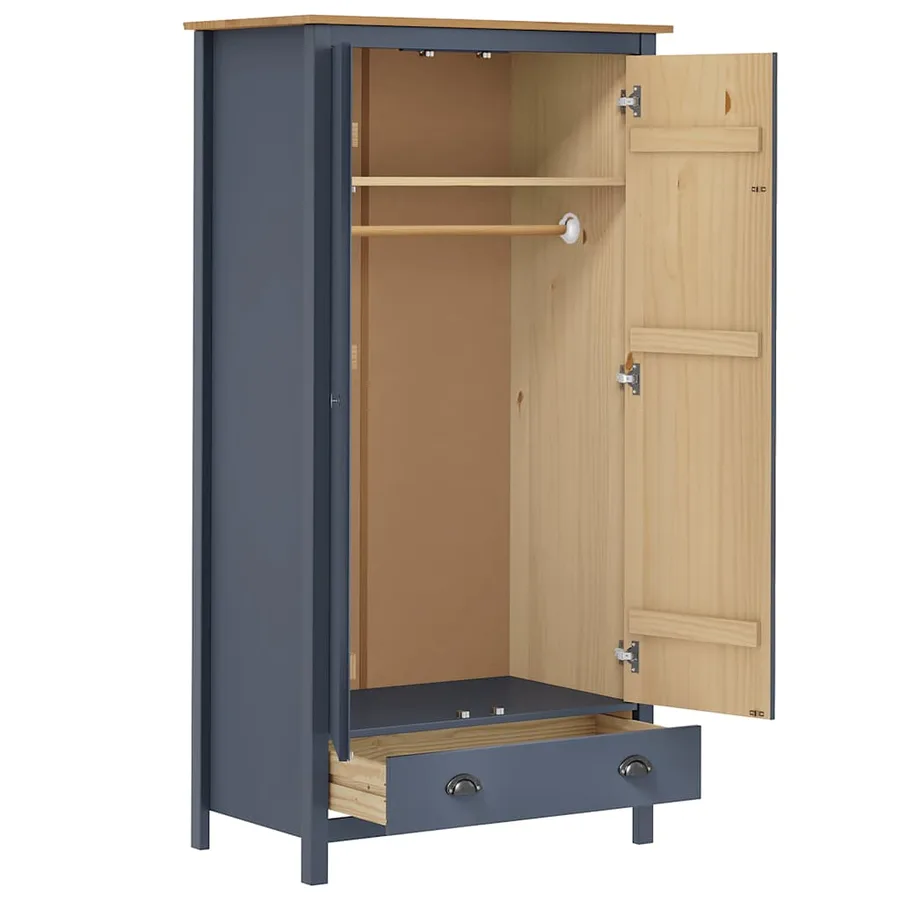Garde-robe à 2 portes Hill Gris 89x50x170cm Bois de pin solide - 3