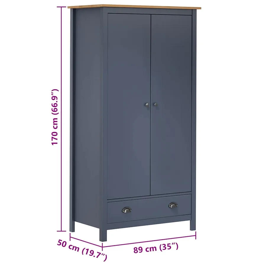 Garde-robe à 2 portes Hill Gris 89x50x170cm Bois de pin solide - 7