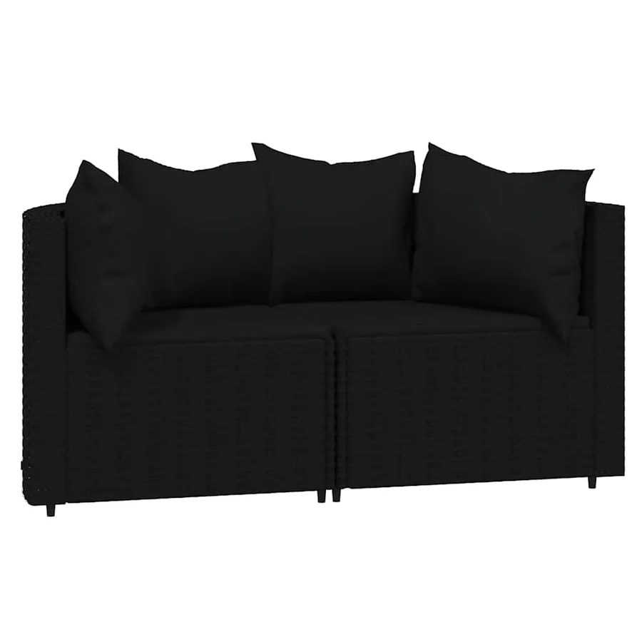 Salon de jardin 3 pcs avec coussins Noir Résine tressée - 3