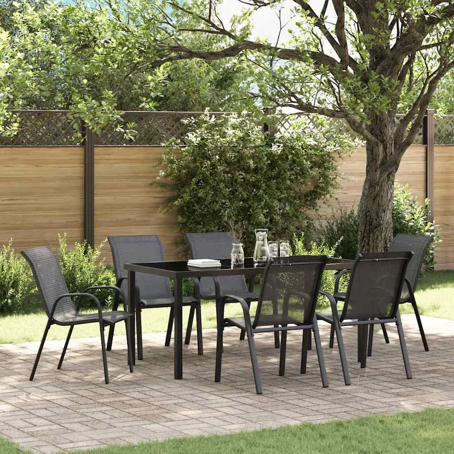 Chaises empilables de jardin lot de 6 Noir Tissu textilène