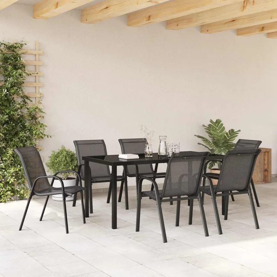 Chaises empilables de jardin lot de 6 Noir Tissu textilène - 3