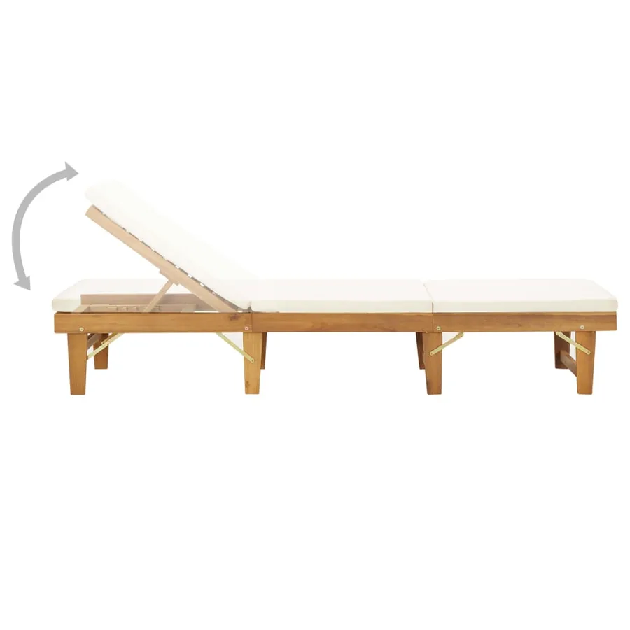 Chaise longue pliante avec coussin Bois d'acacia solide - 3