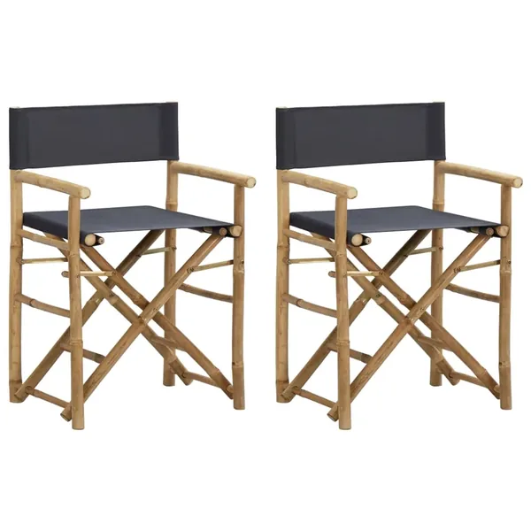 Chaises pliables de directeur lot de 2 Gris foncé Bambou tissu