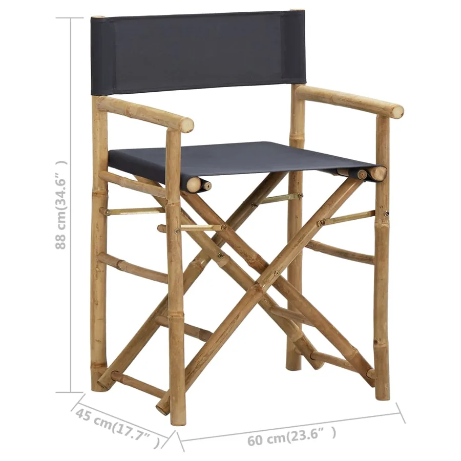 Chaises pliables de directeur lot de 2 Gris foncé Bambou tissu - 9