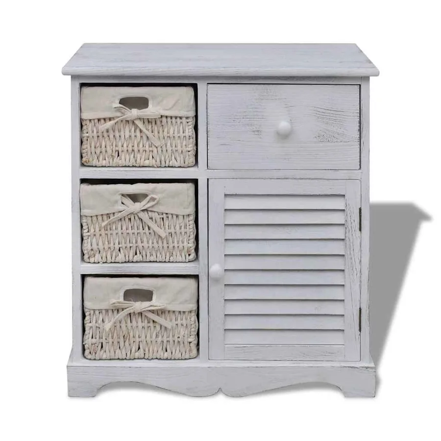 Armoire en bois 3 paniers gauches en tissage Blanc - 2