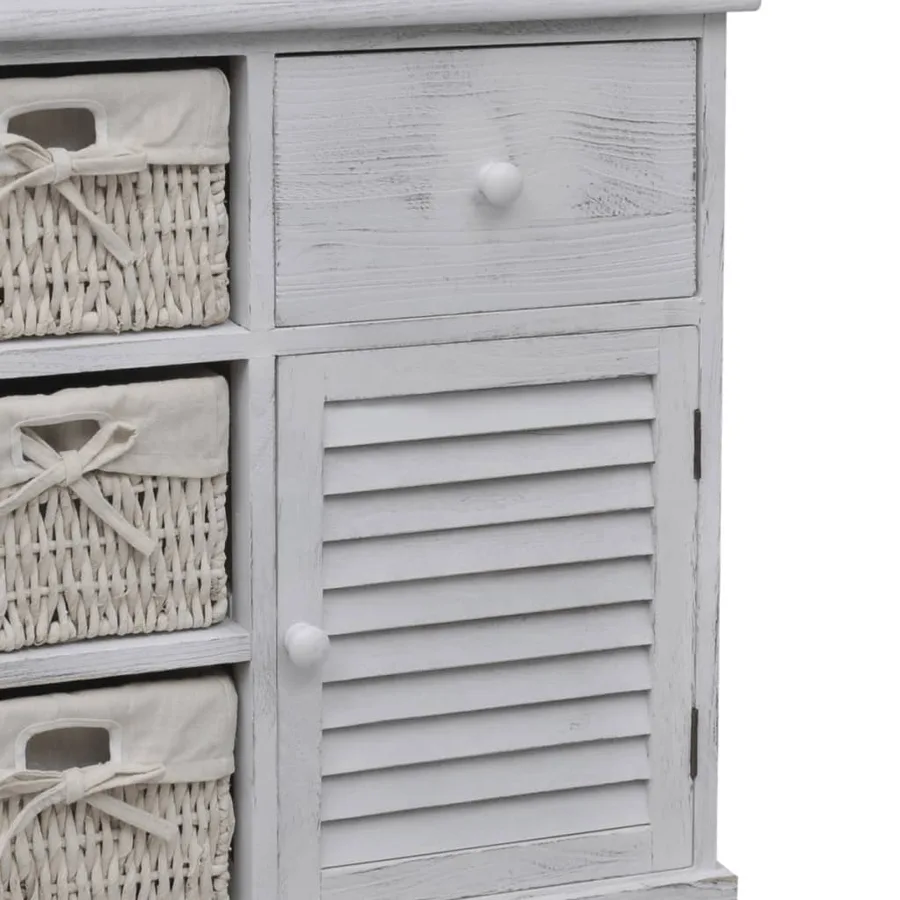 Armoire en bois 3 paniers gauches en tissage Blanc - 5