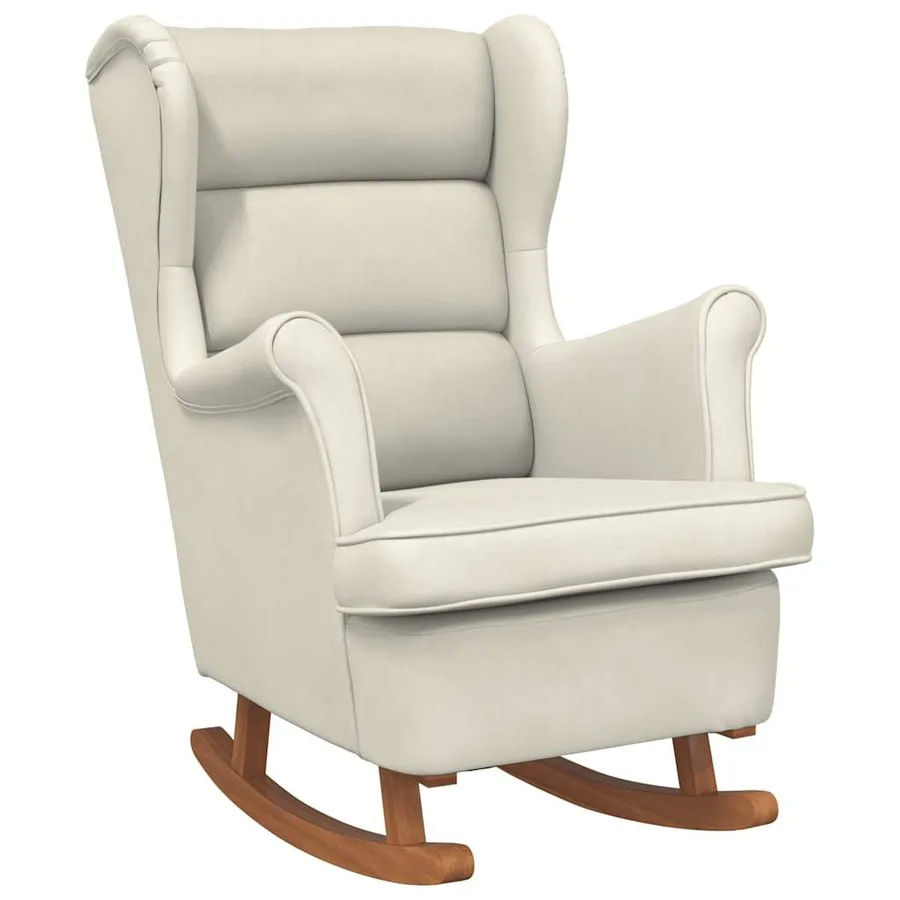 Fauteuil à bascule à oreilles en velours crème bois massif - 2