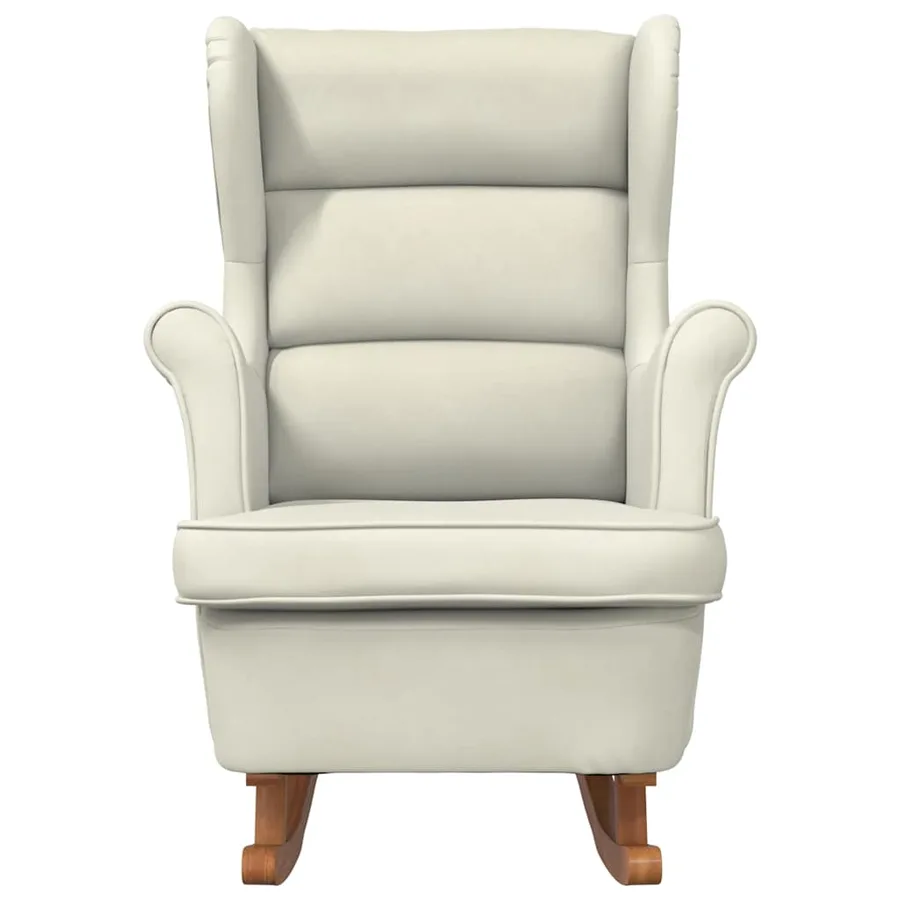 Fauteuil à bascule à oreilles en velours crème bois massif - 4